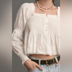 ANTHROPOLOGIE PUFF-SLEEVE COTTON BABYDOLL TOP NWOT